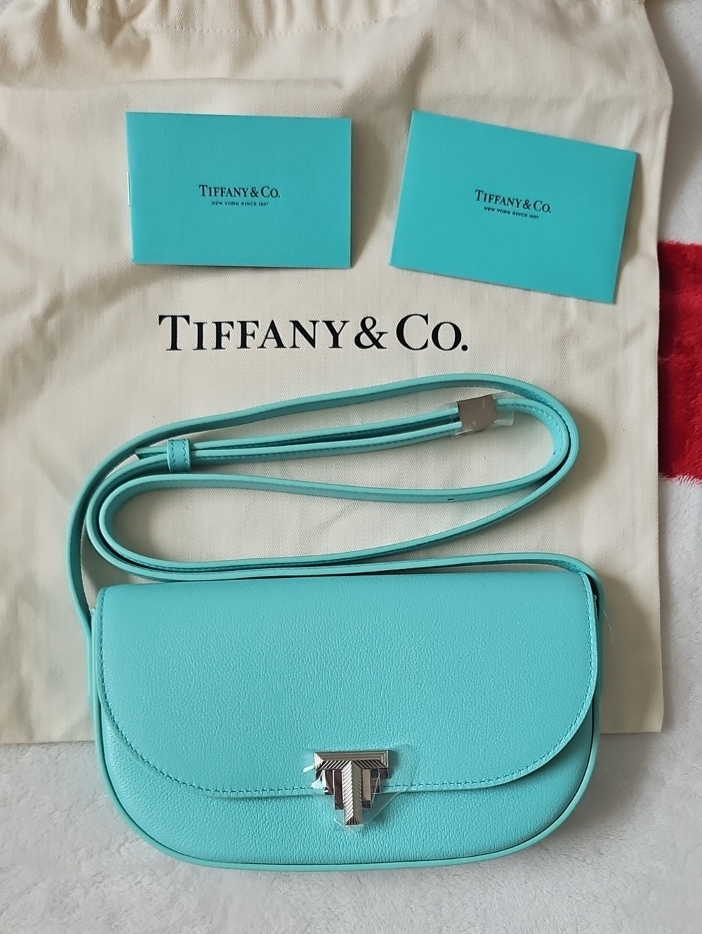 Tiffany & Co. Tiffany Blue Leather Crossbody with Silver-Tone Clasp